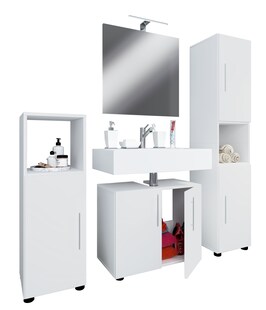VCM 4-tlg. Badmöbelset | Badmöbel | Set aus Unterschrank, Midischrank, Hochschrank und Spiegel | Badezimmermöbel – Flandu II 