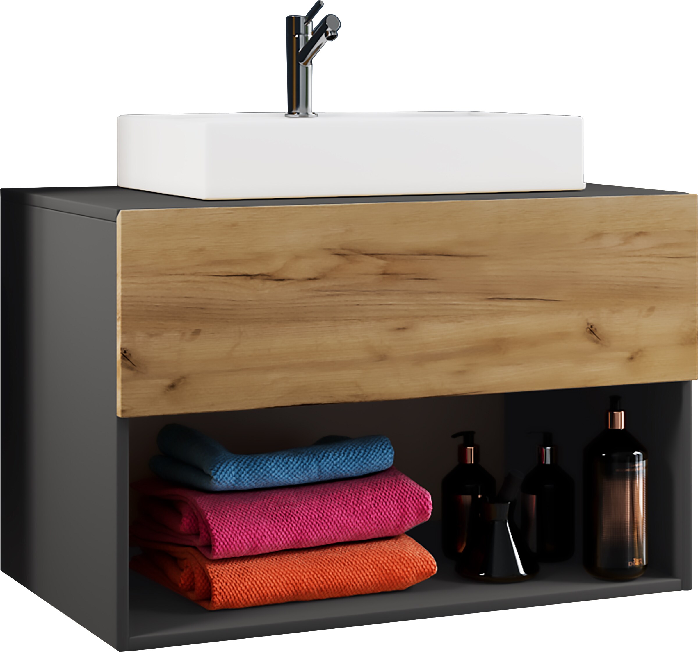 VCM 2-tlg. Waschtisch | Breite 80 cm|Waschplatz Badm&ouml;bel Waschbecken Bad Schrank Keramik Lendas ll 