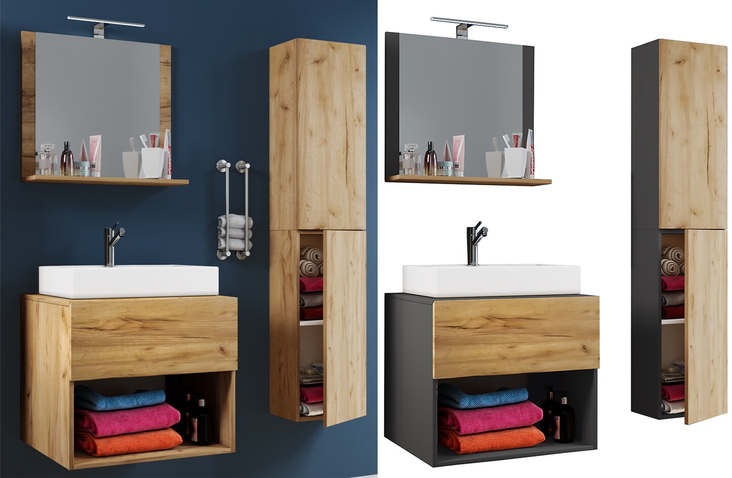 VCM 4-tlg. Waschplatz | Waschtisch Unterschrank Badm&ouml;bel Set Waschbecken Lendas II 