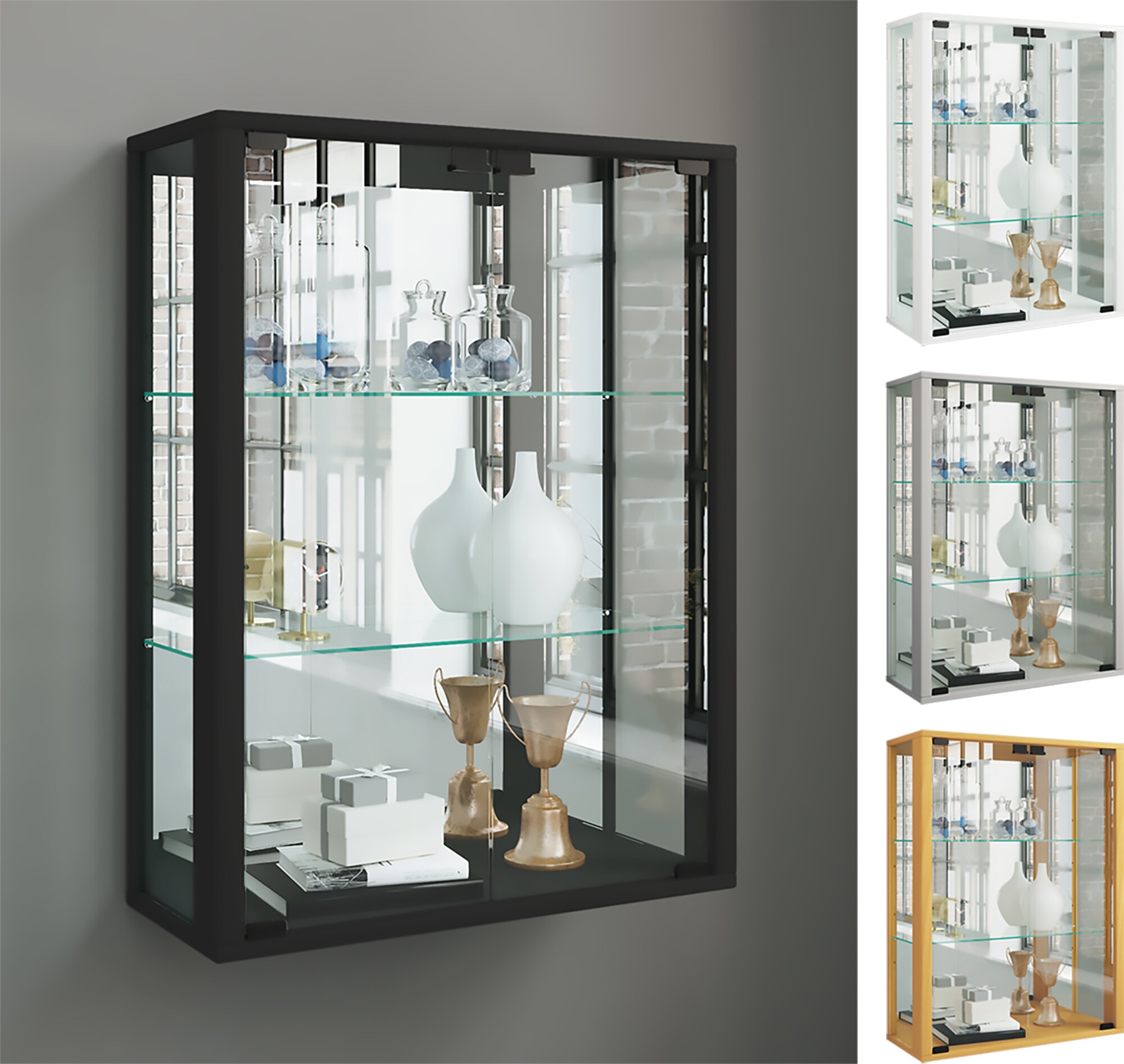 VCM Glasvitrine Udina Spiegel - Hängevitrine 80x60x25cm Mit ESG-Sicherheitsglas