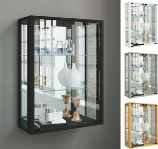 VCM Glasvitrine hängend | Vitrine Glas mit ESG-Sicherheitsglas | Maße ca.  H. 80 x B. 60 x T. 25 cm | Hängevitrine Glas | Modern und platzsparend | Glas Vitrinenschrank -  Udina Spiegel 