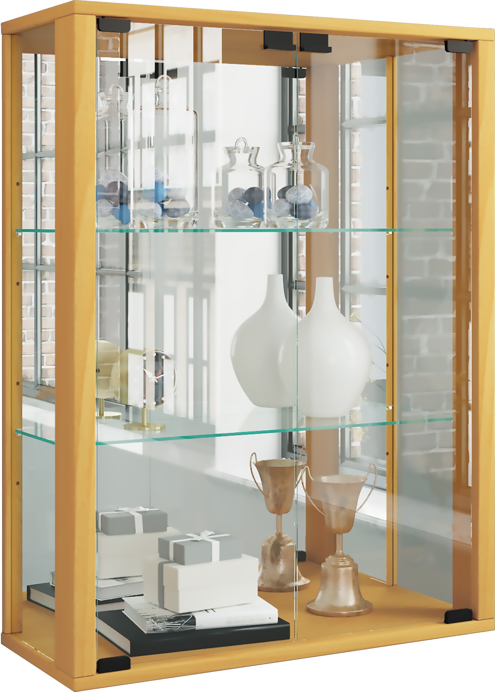 VCM Hängevitrine Stahl Wandvitrine Hängevitrine Vitrine Glas Flokas, Glas Vitrine mit 2 variablen Glasböden für flexible Nutzung