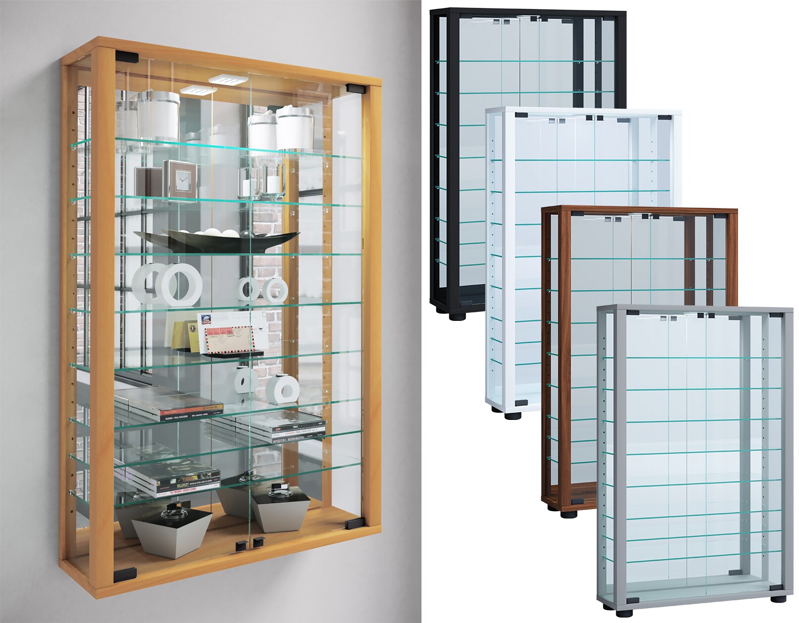 VCM Wandregal "Wandvitrine Glasvitrine Vitrosa Mini Spiegel"