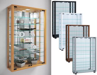 VCM Glasvitrine hängend | Vitrine Glas mit ESG-Sicherheitsglas | Maße ca. . H. 91 x B. 59 x T. 18 cm| Hängevitrine Glas | Modern und platzsparend | Vitrine Glas - Vitrosa Mini Spiegel 