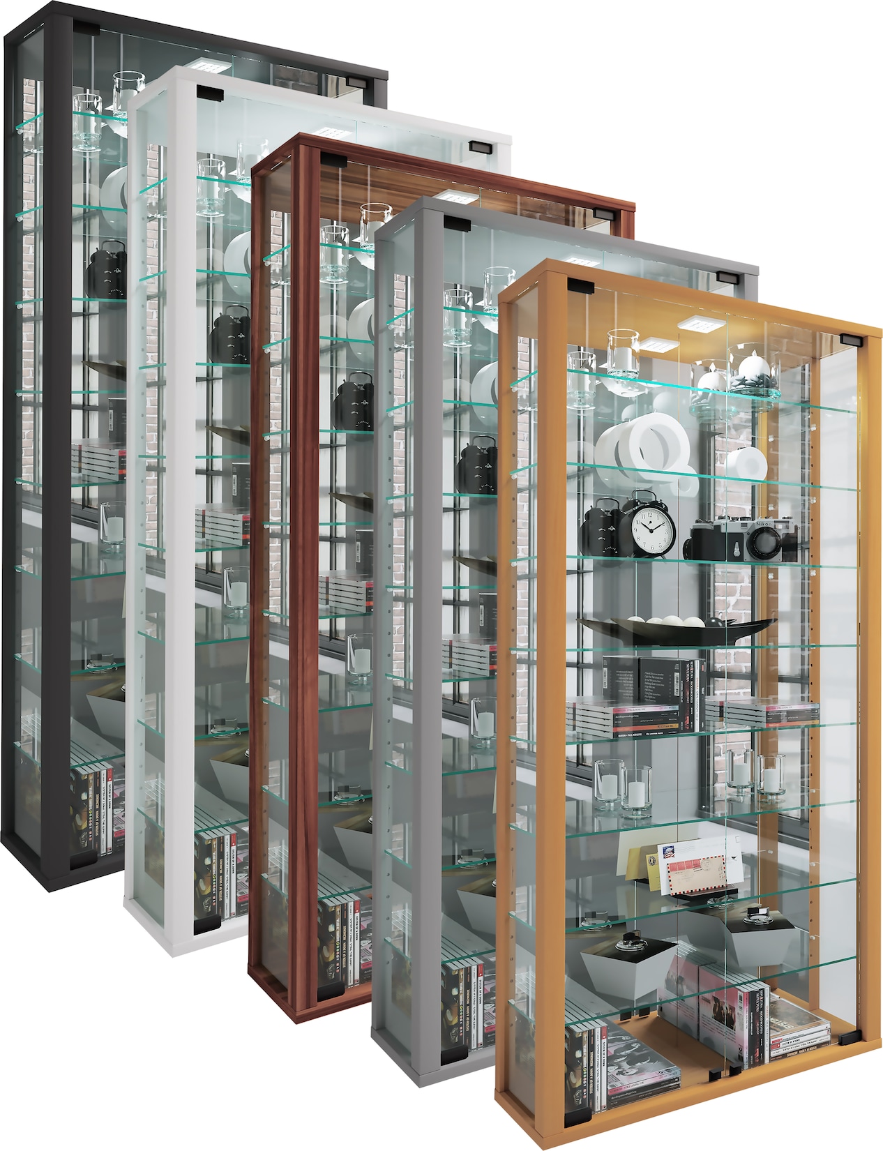 VCM Glasvitrine hängend   Vitrine Glas mit ESG-Sicherheitsglas   Maße ca. H. 115 xx B. 59 x T. 18 cm  Hängevitrine Glas   Modern und platzsparend   Glas Vitrinenschrank - Vitrosa Maxi Spiegel