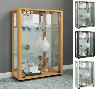 VCM Glasvitrine stehend | Vitrine Glas mit ESG-Sicherheitsglas | Maße ca. H. 80 x B. 60 x T. 25 cm | Standvitrine Glas | Modern und platzsparend | Glas Vitrinenschrank – Sintalo Spiegel 