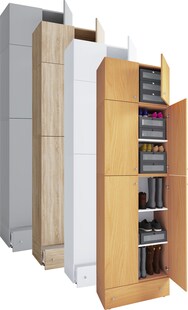 VCM Holz-Schuhschrank | Maße: H. 240 x B. 70 x T. 39 cm| Allzweckschrank | 5 Fächer | 4 Drehtüren | Aufsatz mit 2 Türen | extra Schublade– Lona 