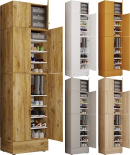 VCM Holz-Schuhschrank | Maße: H. 240 x B. 70 x T. 39 cm | Allzweckschrank | 9 Fächer | 4 Drehtüren | Aufsatz mit 2 Türen | extra Schublade – Lona 