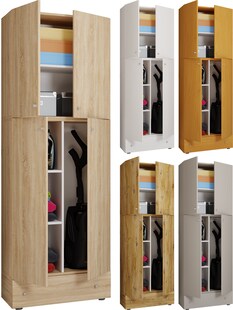VCM Holz Besenschrank | 6 Fächer | Maße: H. 200 x B. 70 x T. 39 cm | Haushaltsschrank | Mehrzweckschrank | Extra Schublade - Lona 
