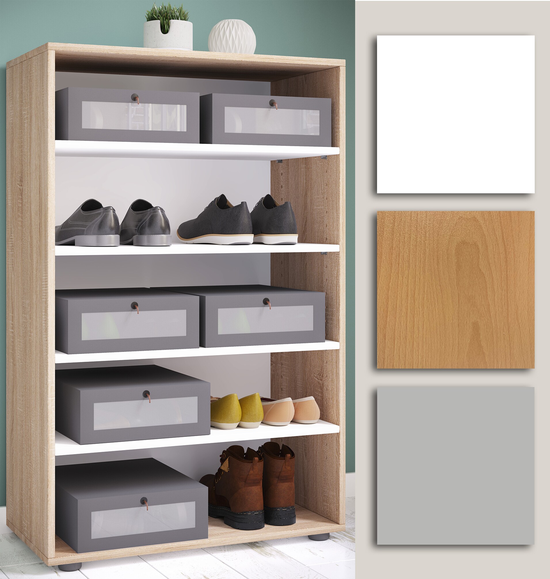 VCM Holz-Schuhschrank | Ma&szlig;e: H. 110 x B. 70 x T. 37 cm | Allzweckschrank | 5 F&auml;cher | ohne T&uuml;ren&ndash; Lona 