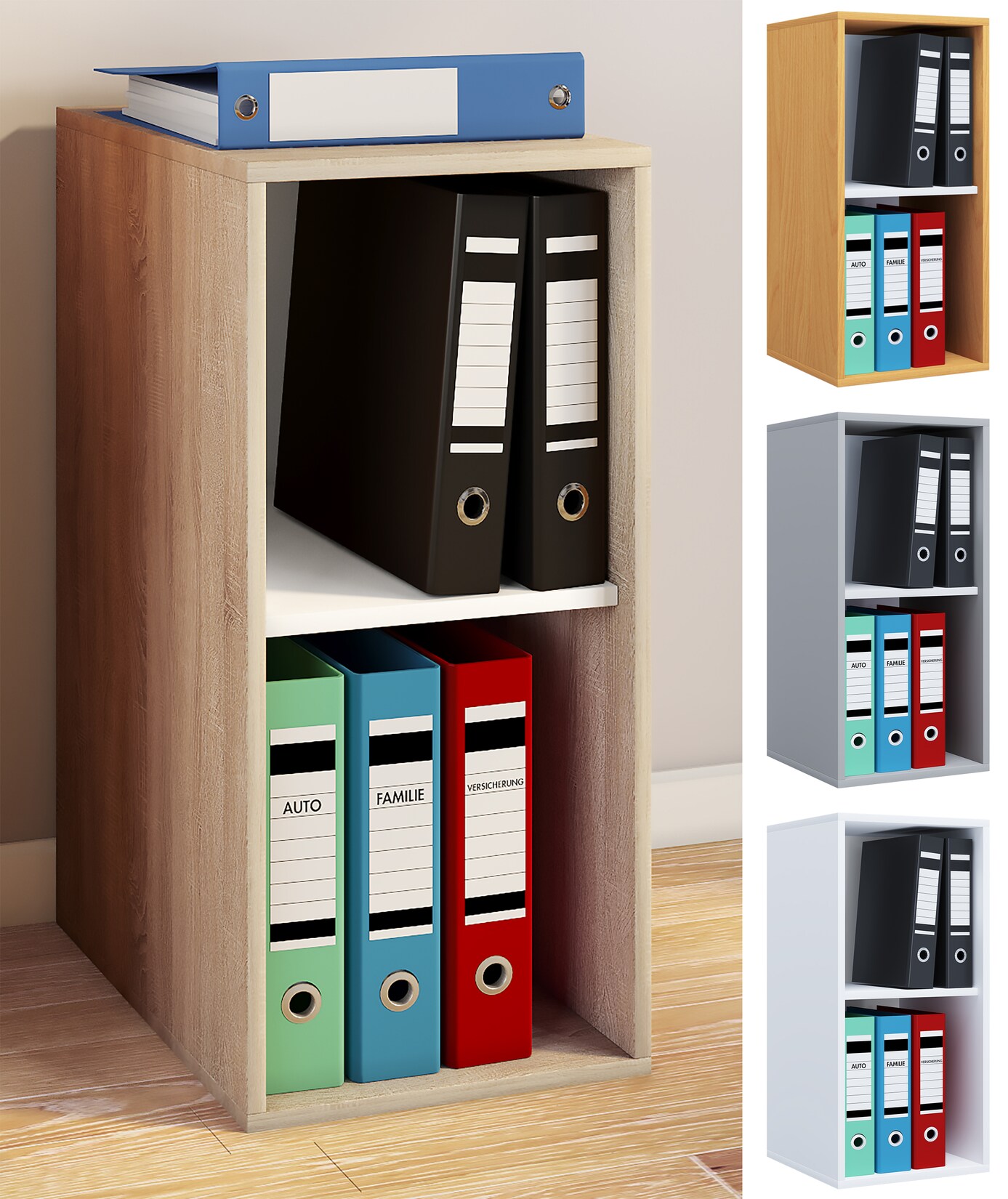 VCM Holzregal stehend platzsparender Aktenschrank Maße ca. H. 74 x B. 35 x T. 37 cm Elegantes Regal Büroregal – Lona I 2f