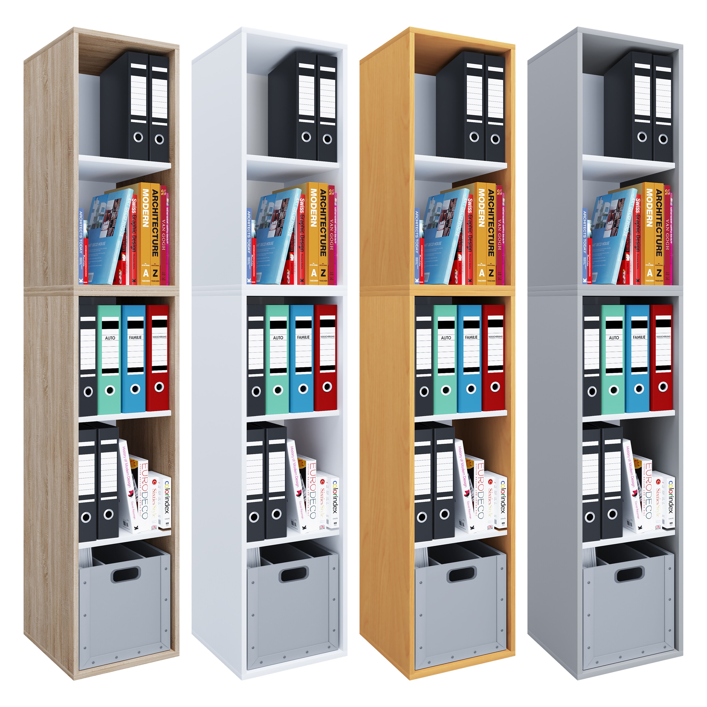 VCM Holzregal stehend | platzsparender Aktenschrank | Ma&szlig;e ca. H. 184 x B. 35 x T. 37 cm | Elegantes Regal | B&uuml;roregal &ndash; Lona I 5f 