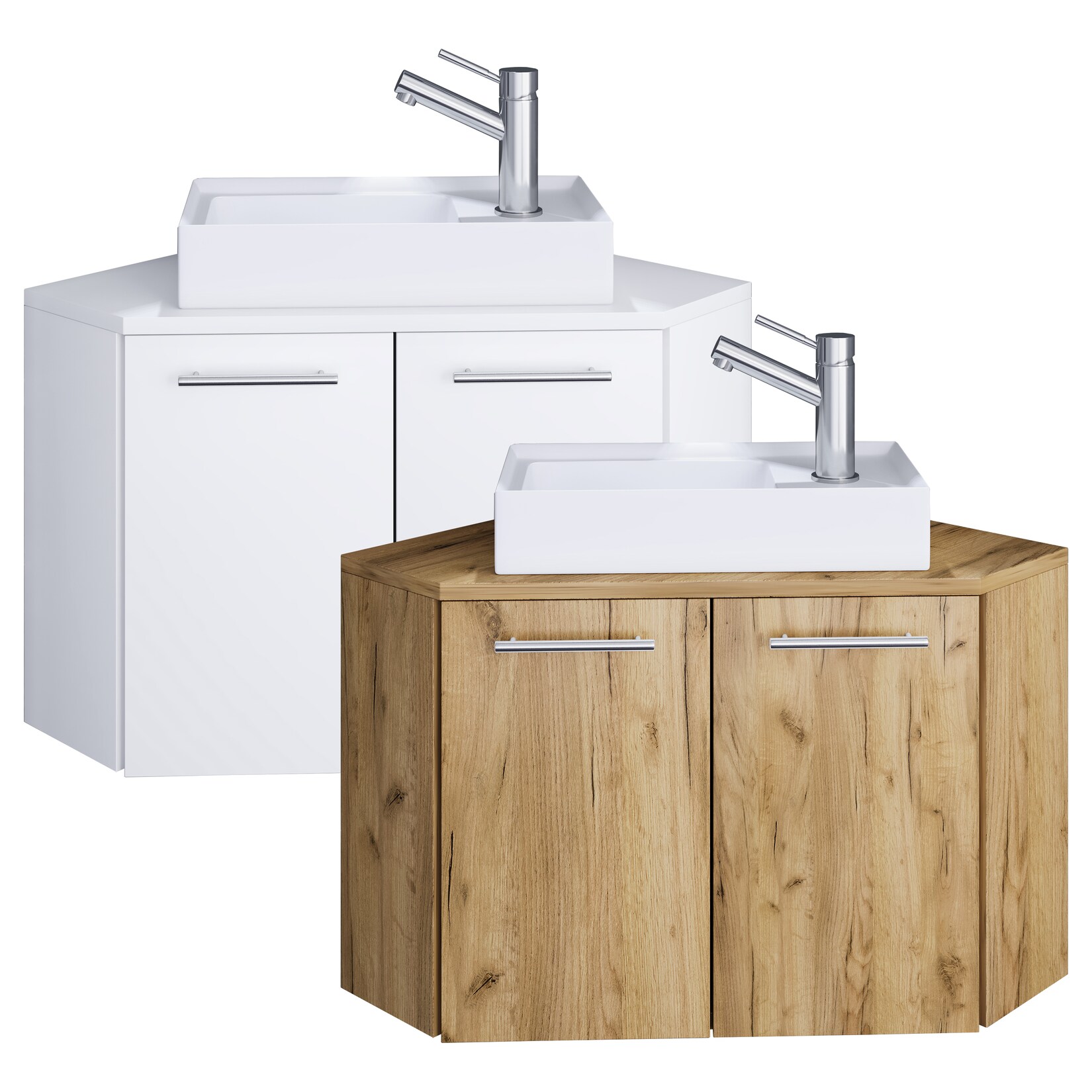 VCM 2-tlg Set Waschplatz für Gäste WC Gästebad Waschtisch Toilette Badmöbel Eckschrank Badezimmer Set – Vilosa