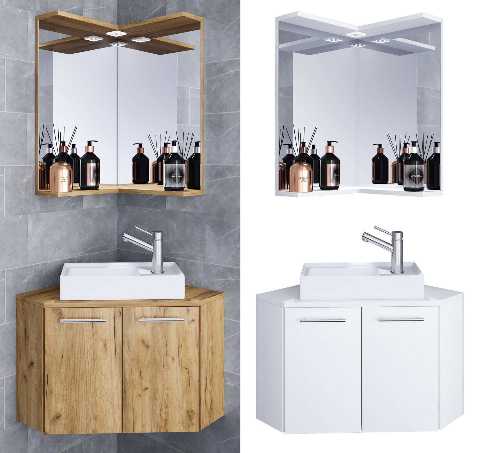 VCM 3-tlg Set Waschplatz für Gäste WC Gästebad Waschtisch Toilette Badmöbel Eckschrank Badezimmer Set – Vilosa