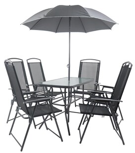 VCM 5-tlg Gartenmöbel Set | Sitzgruppe Essgruppe | 1xTisch, 4x Stühle | Tisch Maße ca. H. 70 x B. 110 x T. 55 cm | Hochlehner Set 110 