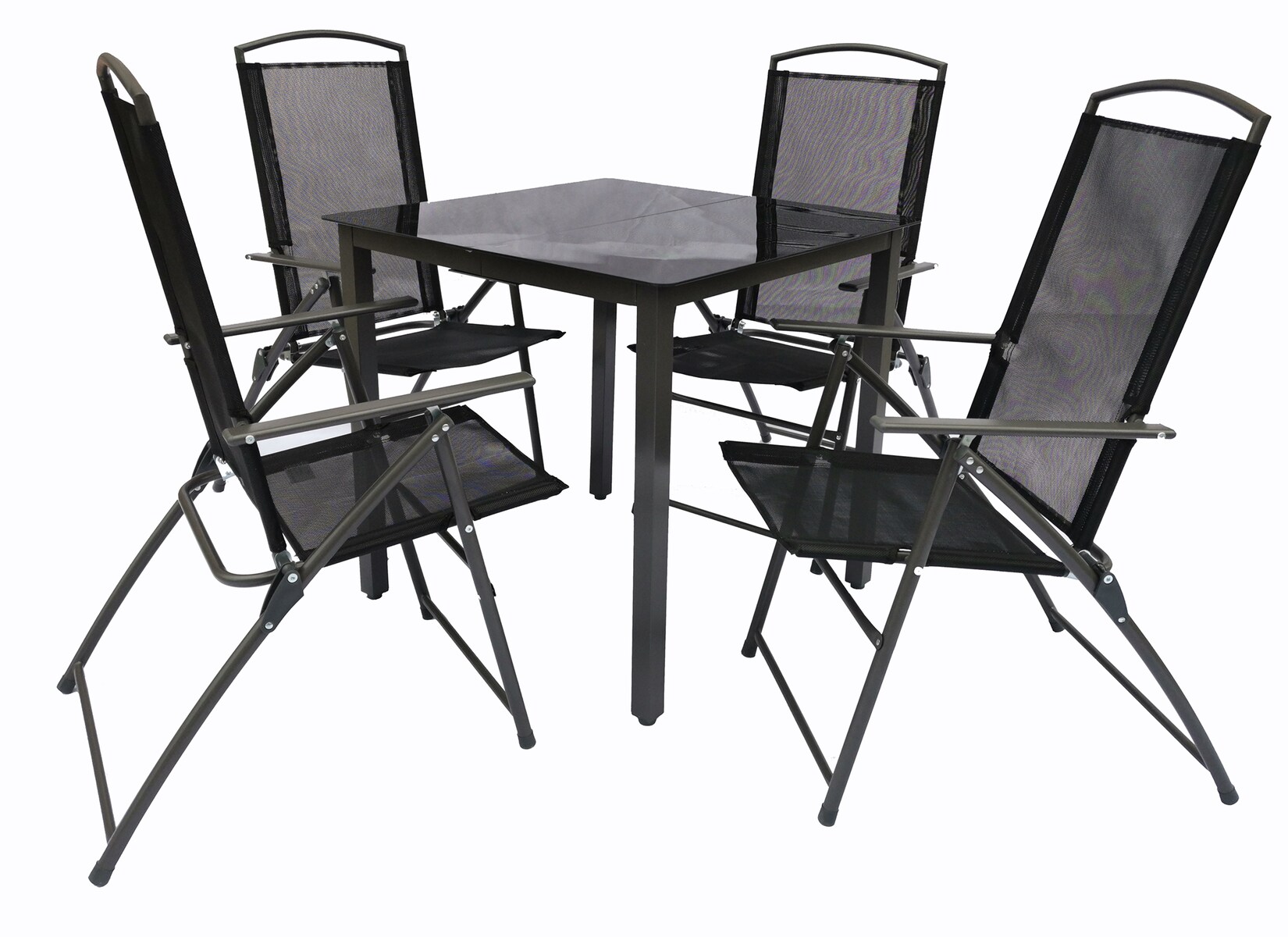 VCM 5-tlg Gartenmöbel Set Sitzgruppe Essgruppe 1x Tisch, 4x Stühle Tisch Maße ca. H. 76 x B. 80 x T. 80 cm Hochlehner Set 80S Garlos
