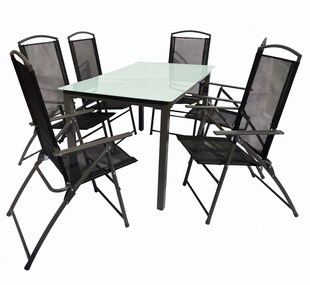 VCM 7-tlg Gartenmöbel Set | Sitzgruppe Essgruppe | 1x Tisch, 6x Stühle | Tisch Maße ca. H. 76 x B. 140 x T. 80 cm | Hochlehner Set 140M 