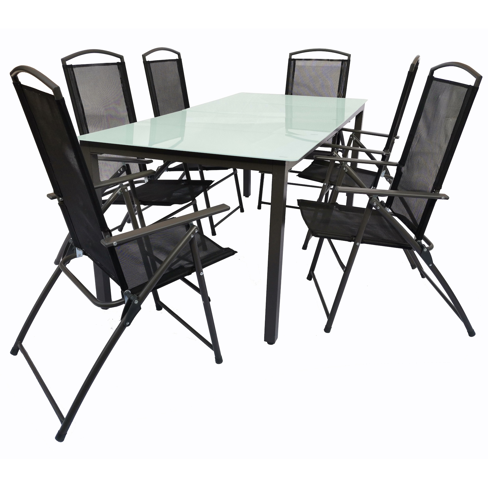 VCM 7-tlg Gartenmöbel Sitzgruppe Gartenmöbel Glas Tisch Stühle Hochlehner Set 190M