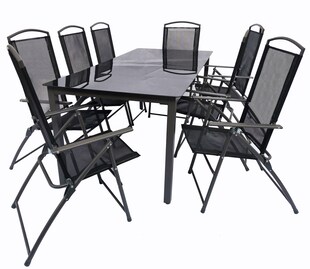 VCM 9-tlg Gartenmöbel Set | Sitzgruppe Essgruppe | 1x Tisch, 8x Stühle | Tisch Maße ca. H. 76 x B. 189 x T. 90 cm | Hochlehner Set 189S 