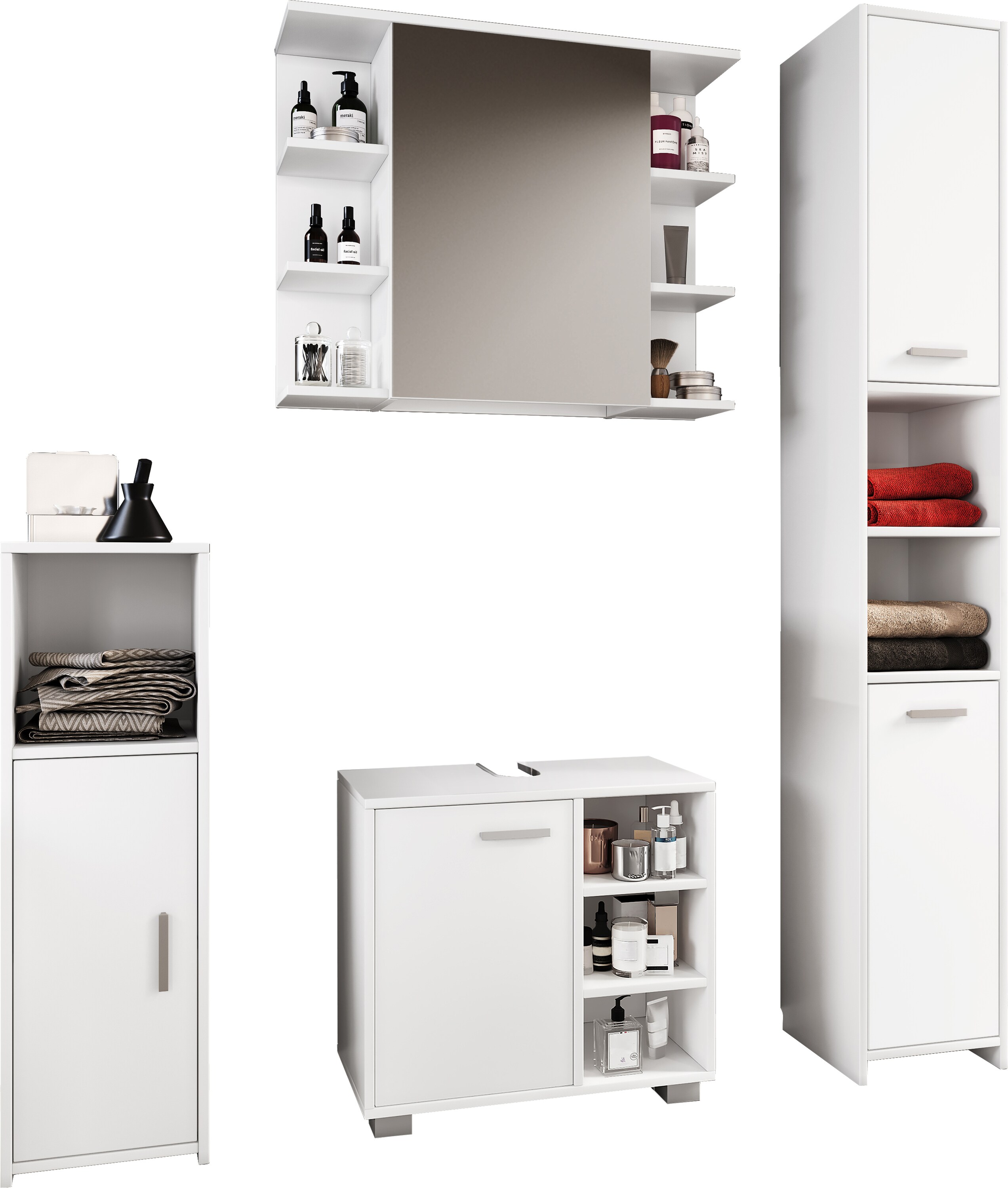 VCM 4-tlg. Badm&ouml;belset | Badm&ouml;bel | Set aus Unterschrank, Midischrank, Hochschrank und Spiegelschrank | Badezimmerm&ouml;bel - Zalo I 