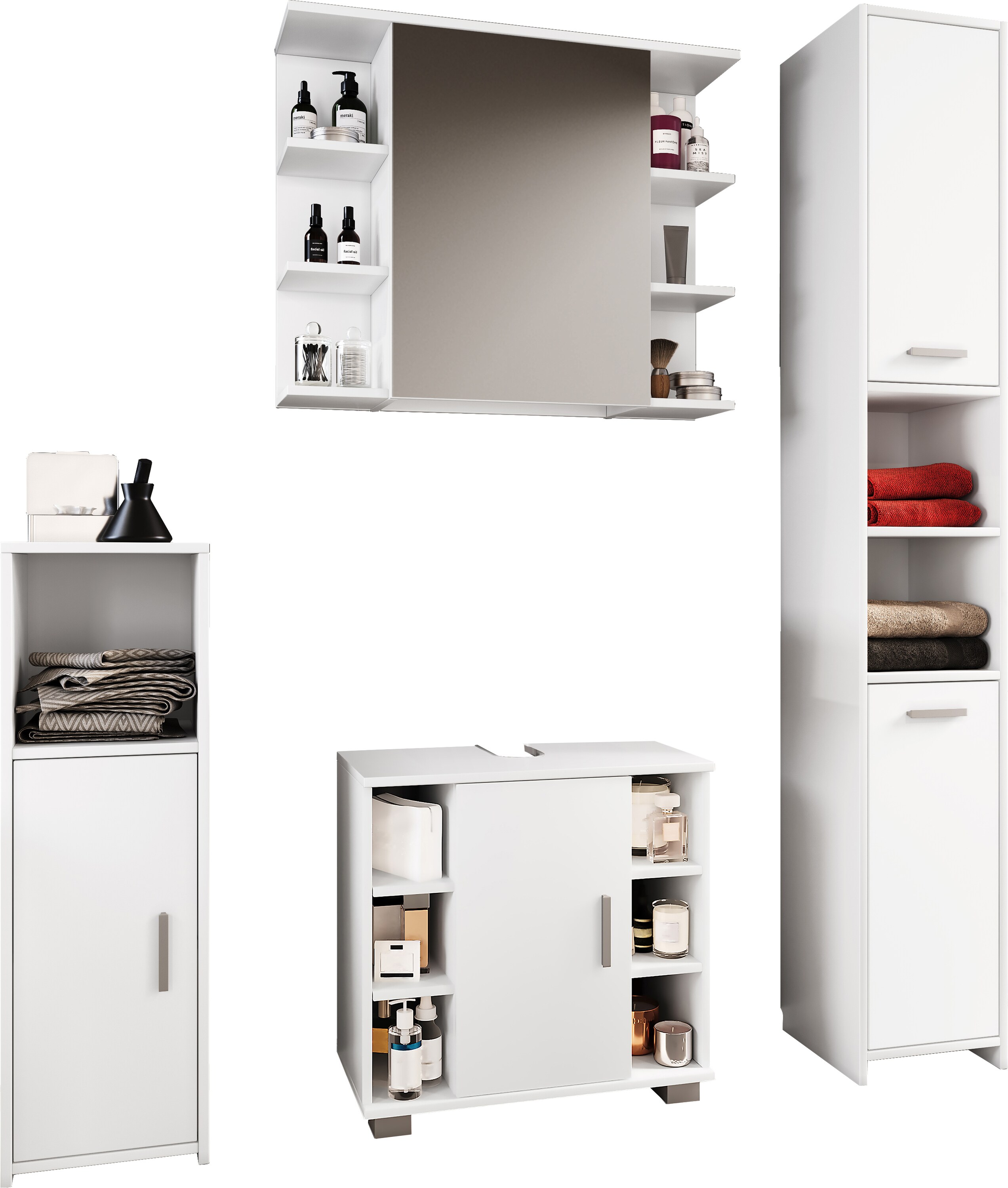 VCM 4-tlg. Badm&ouml;belset | Badm&ouml;bel | Set aus Unterschrank, Midischrank, Hochschrank und Spiegelschrank | Badezimmerm&ouml;bel - Zalo II 