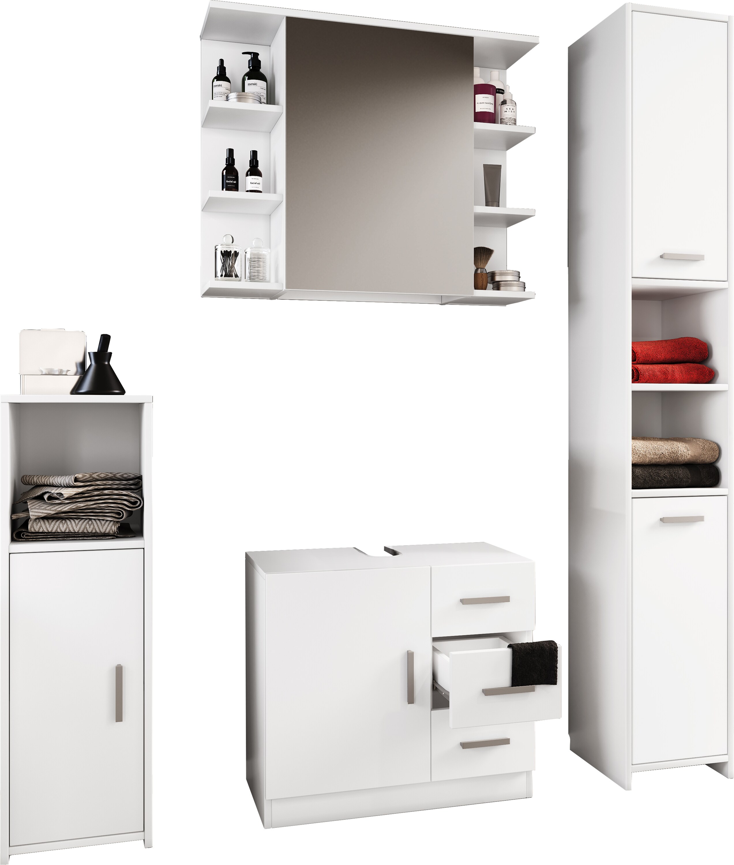 VCM 4-tlg. Badm&ouml;belset | Badm&ouml;bel | Set aus Unterschrank, Midischrank, Hochschrank und Spiegelschrank | Badezimmerm&ouml;bel - Zalo III 