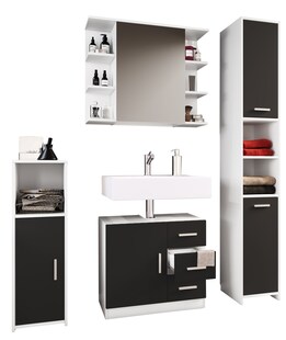 VCM 4-tlg. Badmöbelset | Badmöbel | Set aus Unterschrank, Midischrank, Hochschrank und Spiegelschrank | Badezimmermöbel - Zalo III 