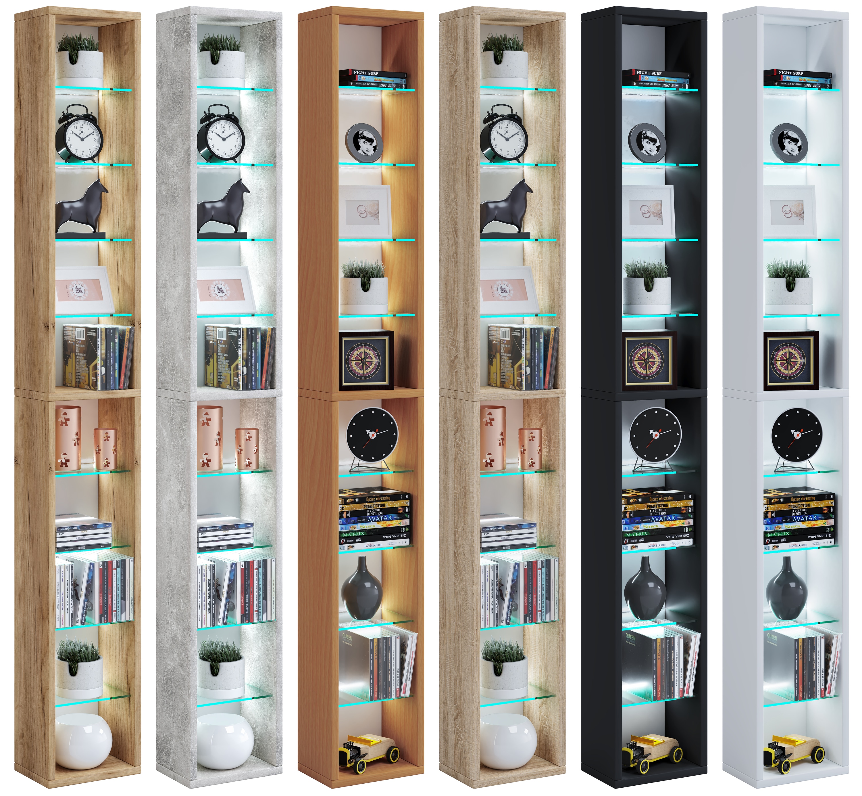 VCM Holz CD DVD Regal | B&uuml;cherregal | Aufbewahrung | Ma&szlig;e H. 155 x B. 21 x T. 14 cm | Standregal - Rasato XL 