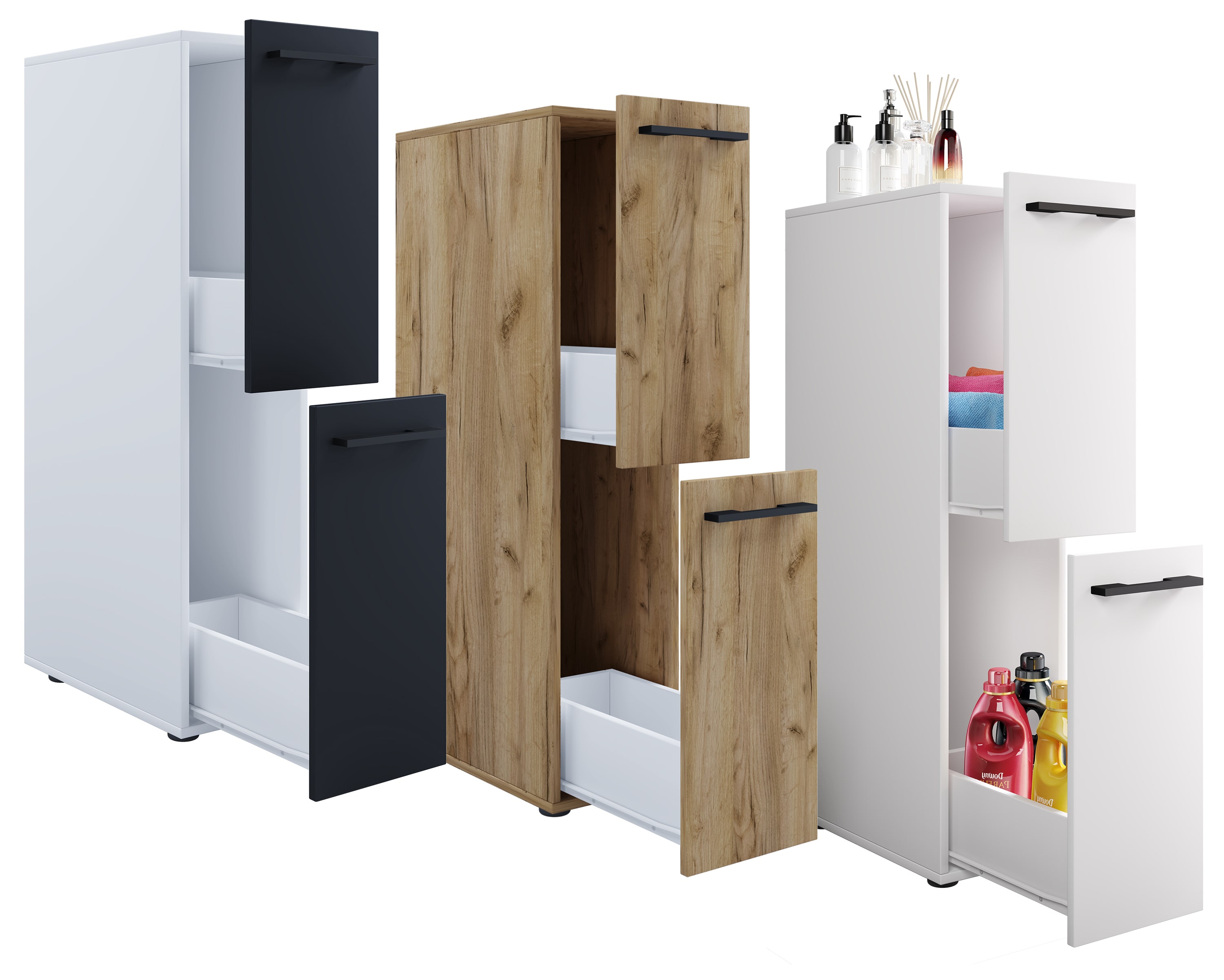 VCM Holz Badezimmerschrank | Badm&ouml;bel | Nischenschrank | Raumteiler mit zwei Schubladen | Hochschrank | Ma&szlig;e ca. H. 110 x B. 25 x T. 50 cm - Sadilo L 