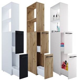 VCM Holz Badezimmerschrank | Badmöbel | Nischenschrank | Raumteiler mit zwei Schubladen | Hochschrank | Maße ca. H. 183 x B. 25 x T. 50 cm - Sadilo XL 