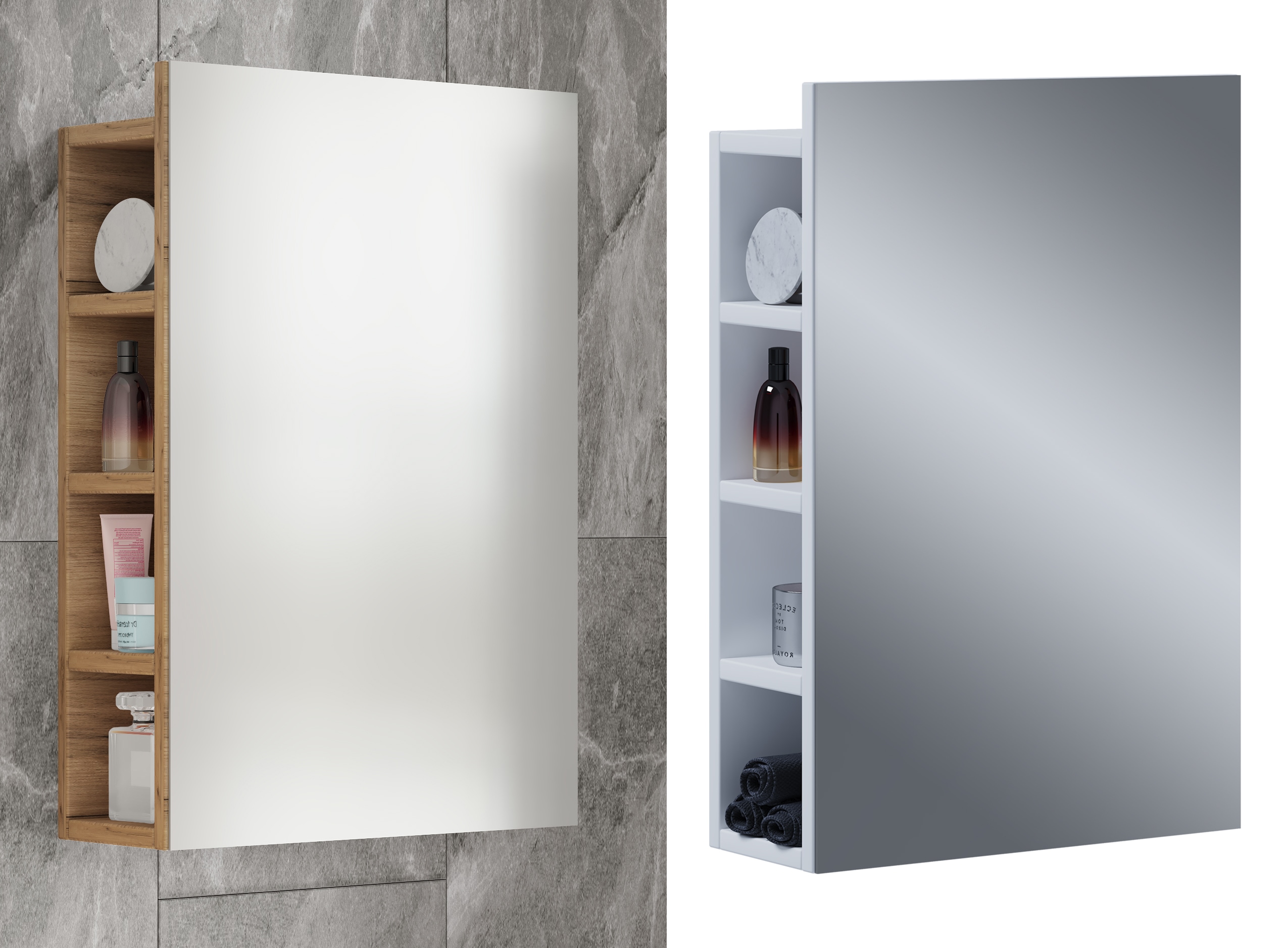 VCM Badschrank zeitlos | Ma&szlig;e ca. H. 59 x B. 40 x T. 15 cm | ausreichend Stauraum | Spiegelschrank - Flandu L 