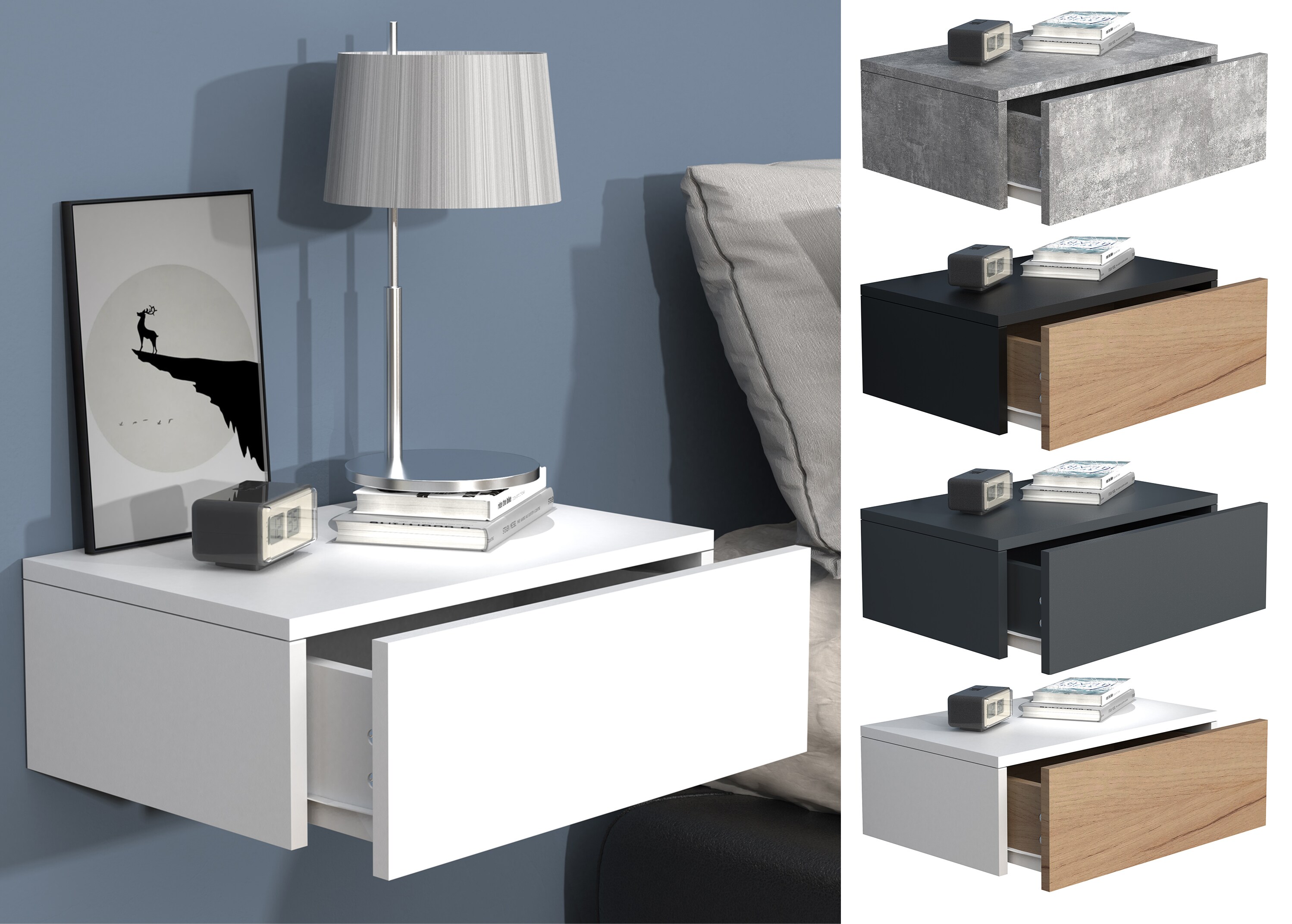 VCM Nachtschrank | Wandschublade | Wandboard | Nachttisch | Ma&szlig;e ca. H. 15 x B. 45 x T. 30 cm - Usal M 45 cm 