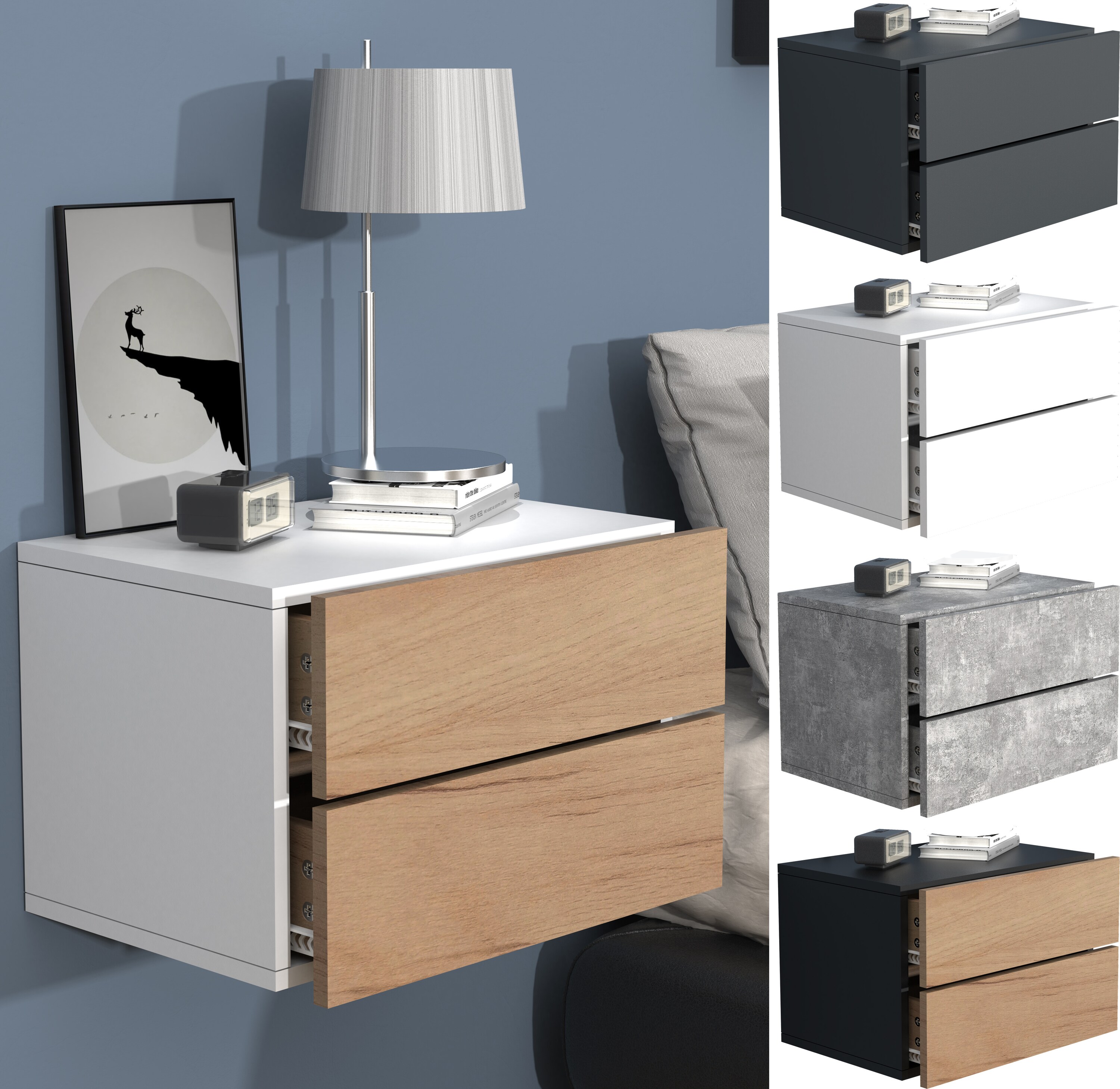 VCM Nachtschrank | Wandschublade | Wandboard | Nachttisch | Ma&szlig;e ca H. 30 x B. 45 x T. 32 cm - Usal L 45 cm 