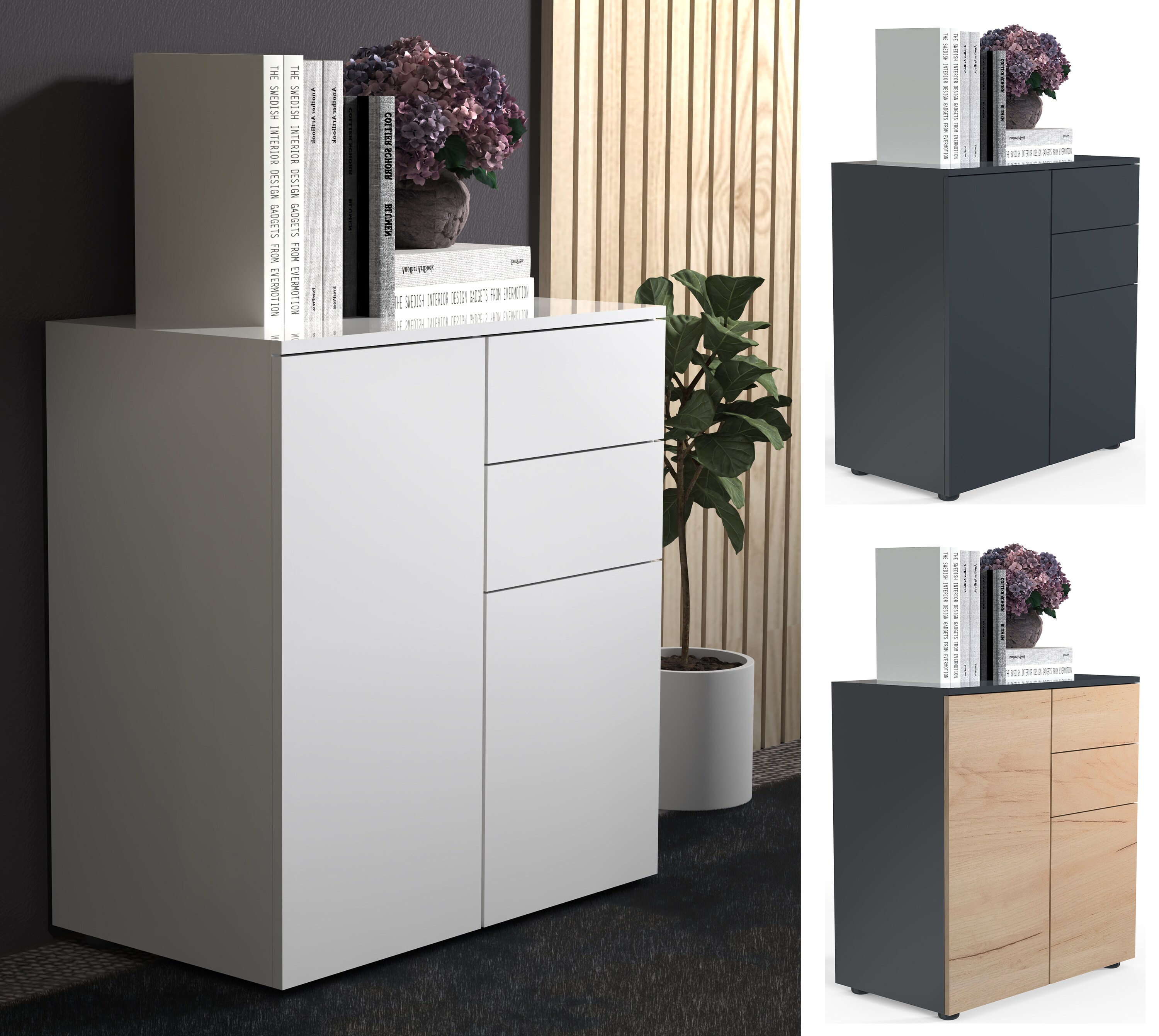 VCM Holz Kommode | Sideboard mit 2 Dreht&uuml;ren und zwei Schubladen | Ma&szlig;e H. 77 x B. 70 x T. 39 cm - Dalosa 