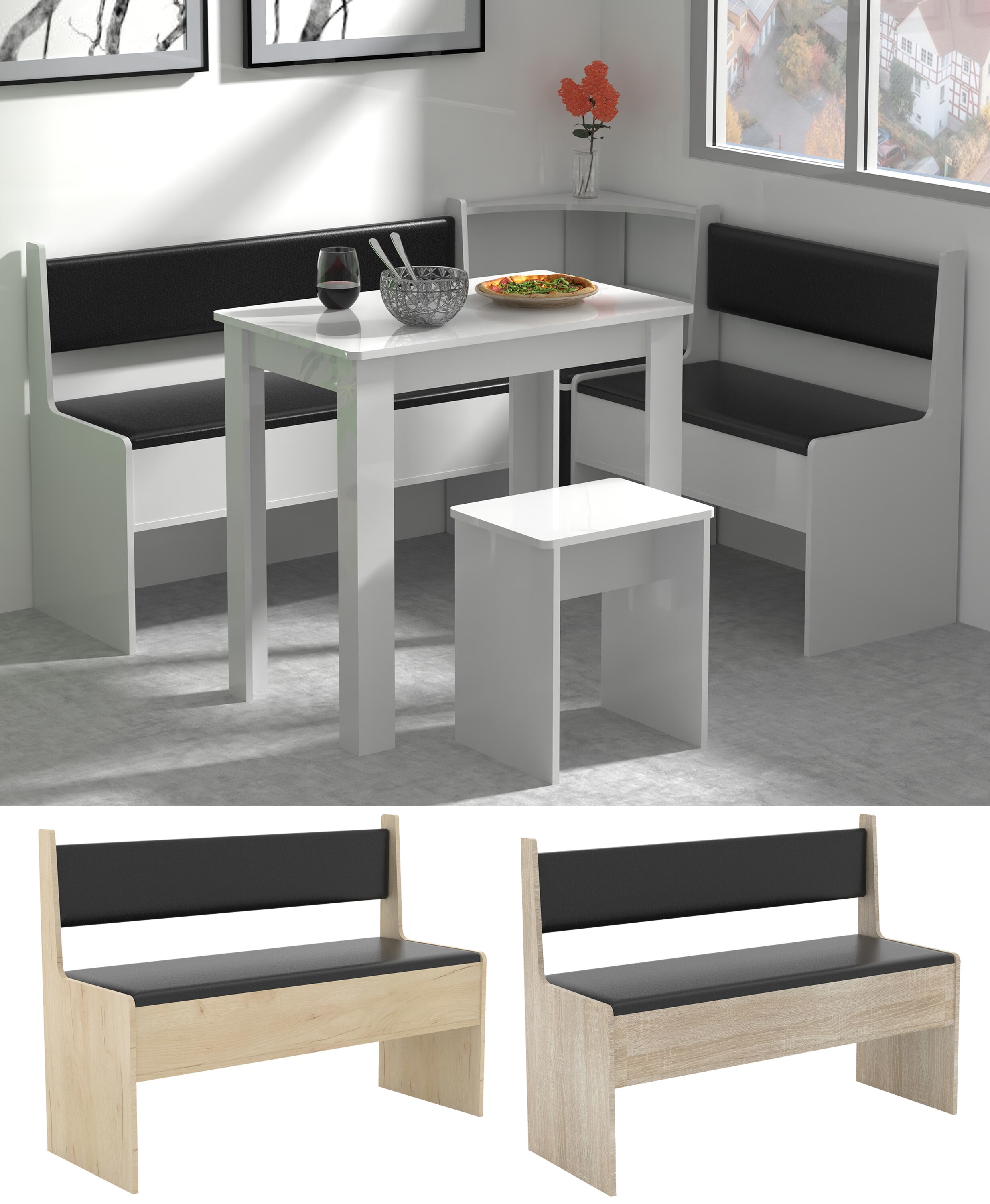 VCM Holz Eckbank Sitzbank  f&uuml;r Esszimmer und K&uuml;che | Bank mit Truhe f&uuml;r den Esstisch | Ma&szlig;e H. 80 x B. 110 x T. 42 cm | Esal Breite 110 cm 