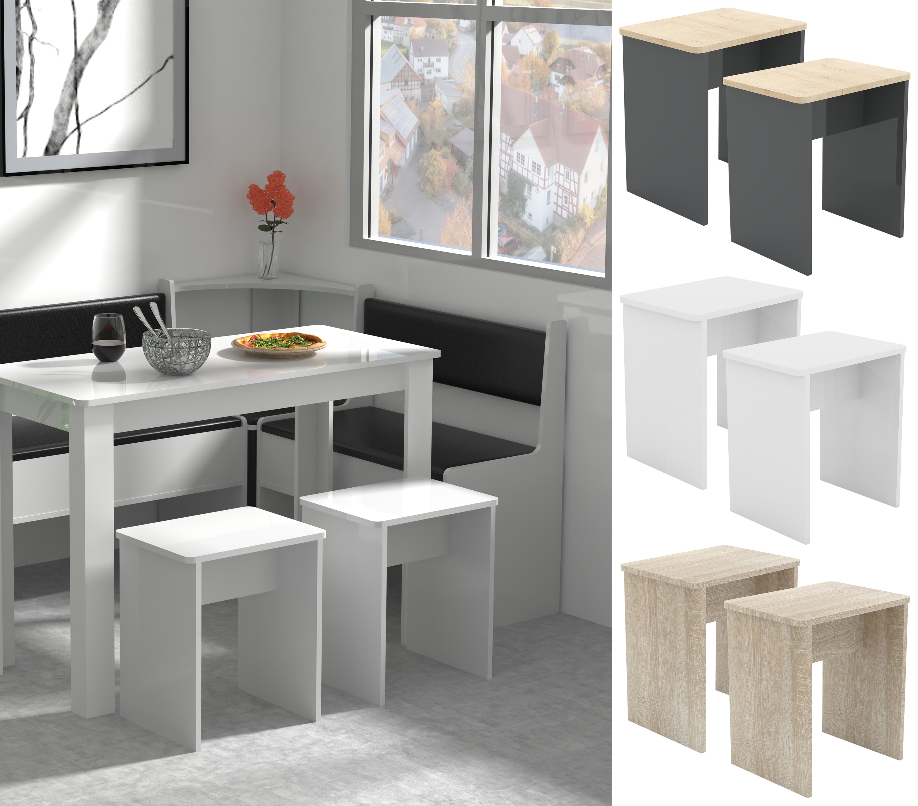 VCM 2er Set Holz Sitzhocker W&uuml;rfel Fu&szlig;ablage Beistelltisch Esal 