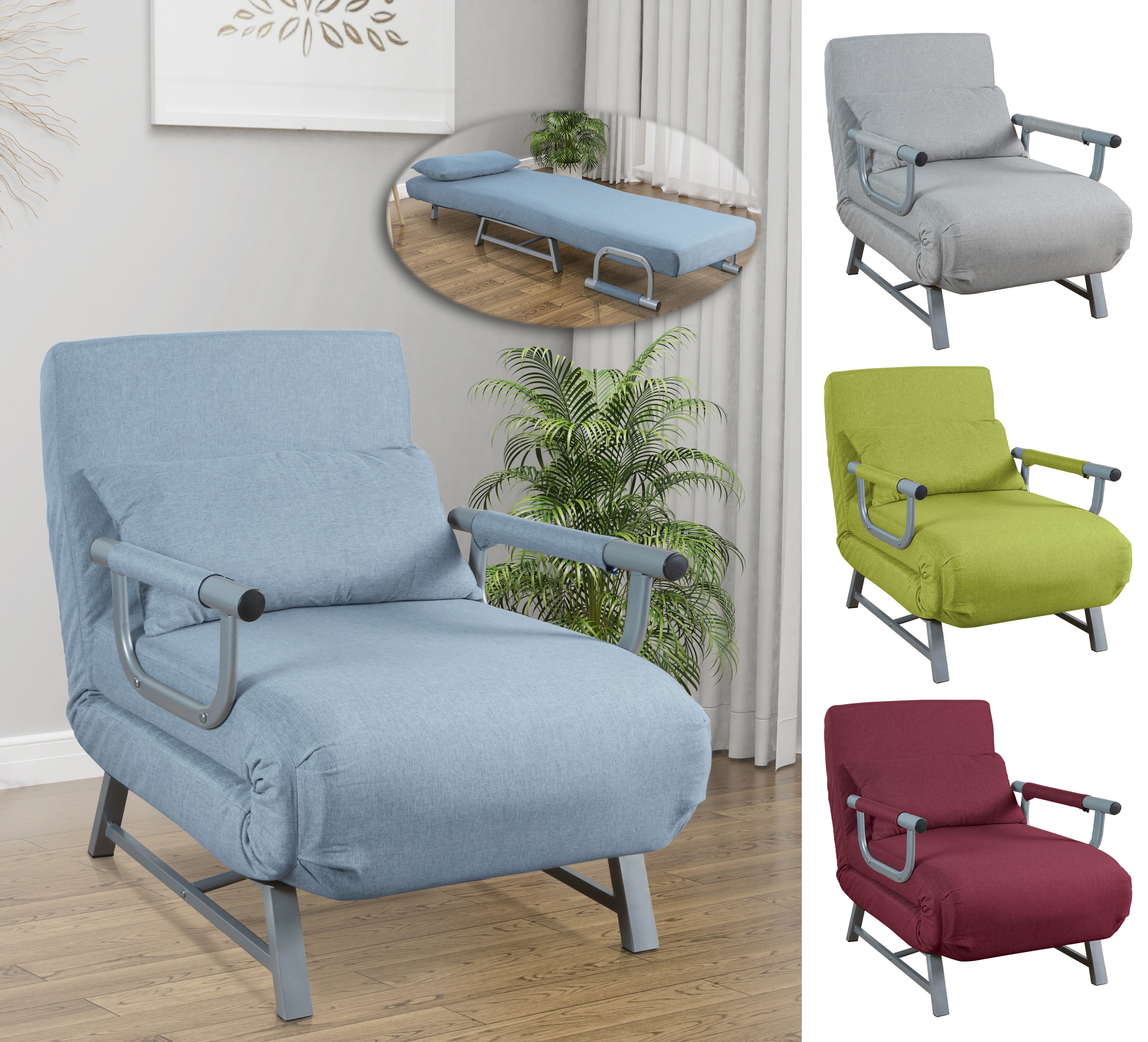 VCM Schlafsessel | Polyester-Stoff | Ma&szlig;e ca. ca. H. 95 x B. 64 x T. 78 cm | Sessel mit Schlaffunktion | Schlafsessel - Kolino 