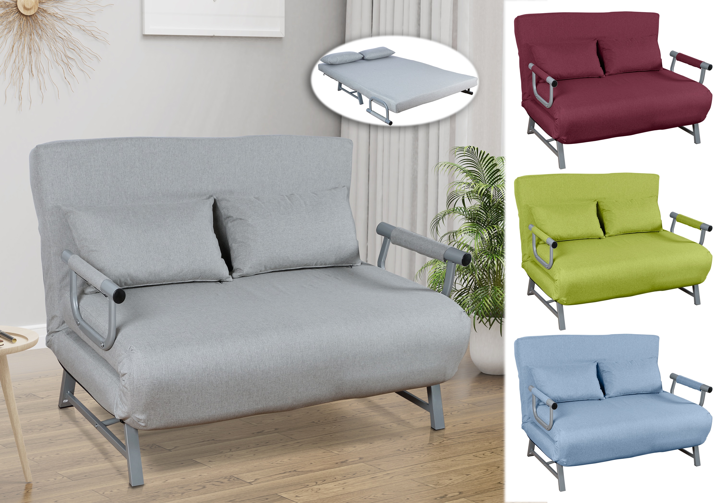 VCM Schlafsofa | Polyester-Stoff | Ma&szlig;e H. 95 x B. 127 x T. 78 cm | Sofa mit Schlaffunktion | Schlafsofa - Kolino 