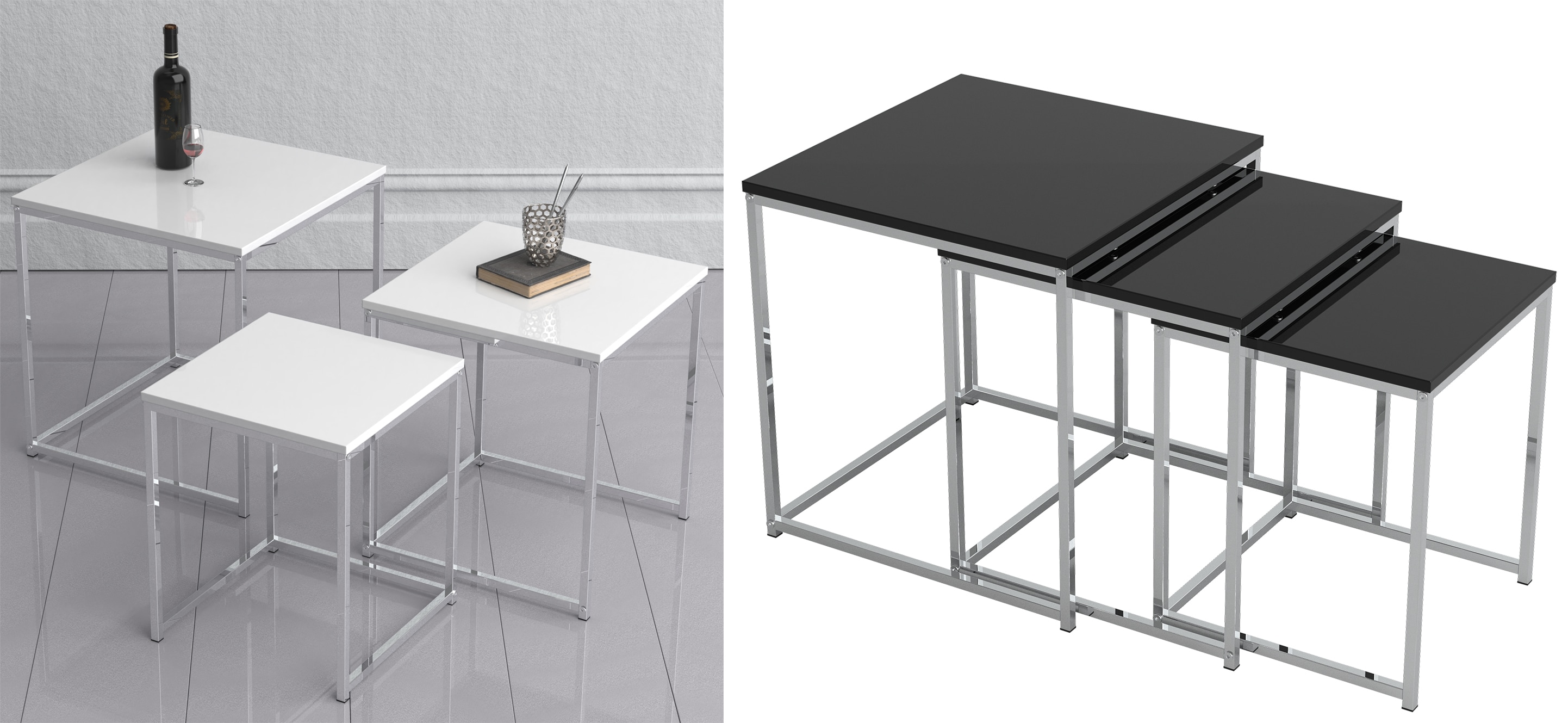 VCM 3-tlg. Set Beistelltisch | Couchtisch schlicht | Sofatisch aus Metall und MDF | Kaffeetisch - Glisal 