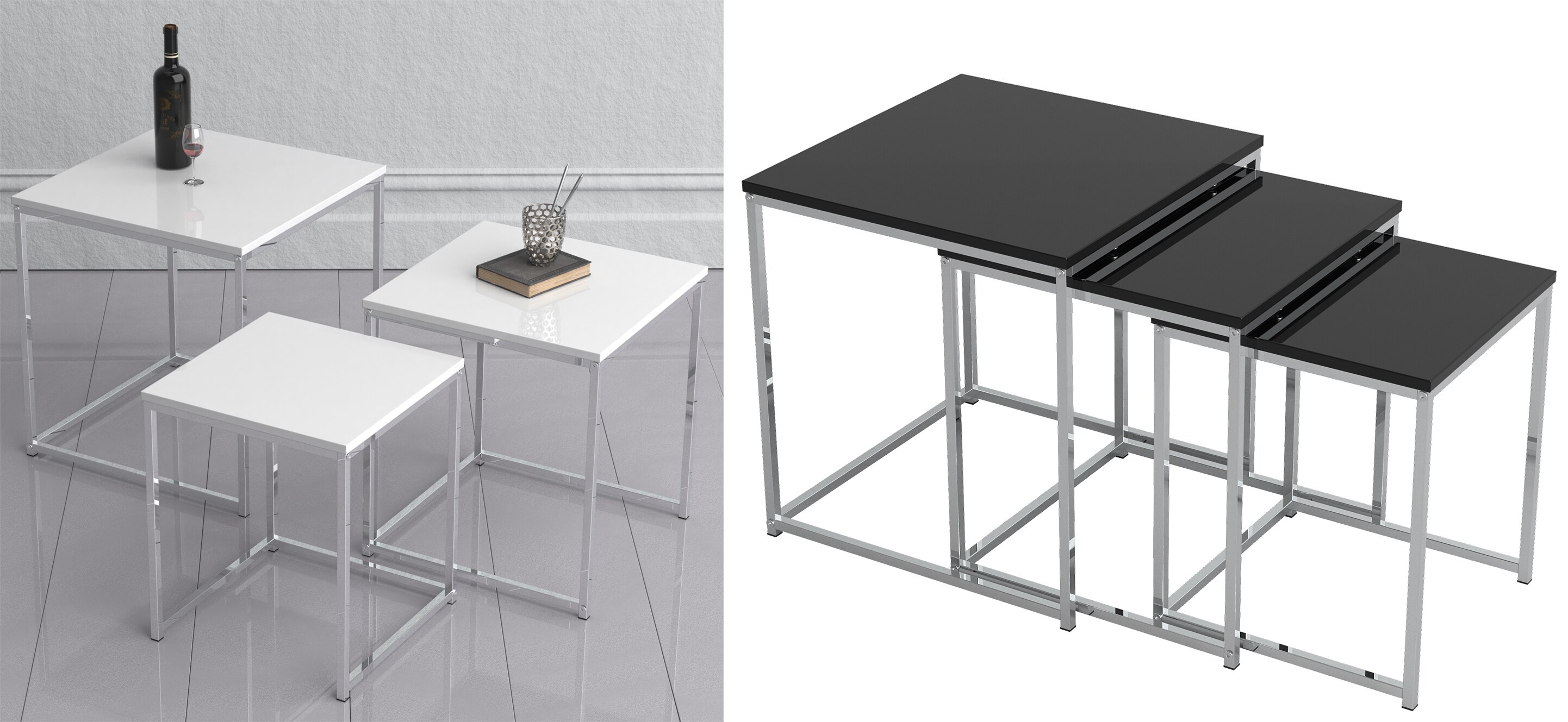 VCM 3-tlg. Set Beistelltisch | Couchtisch schlicht | Sofatisch aus Metall und MDF | Kaffeetisch - Glisal 