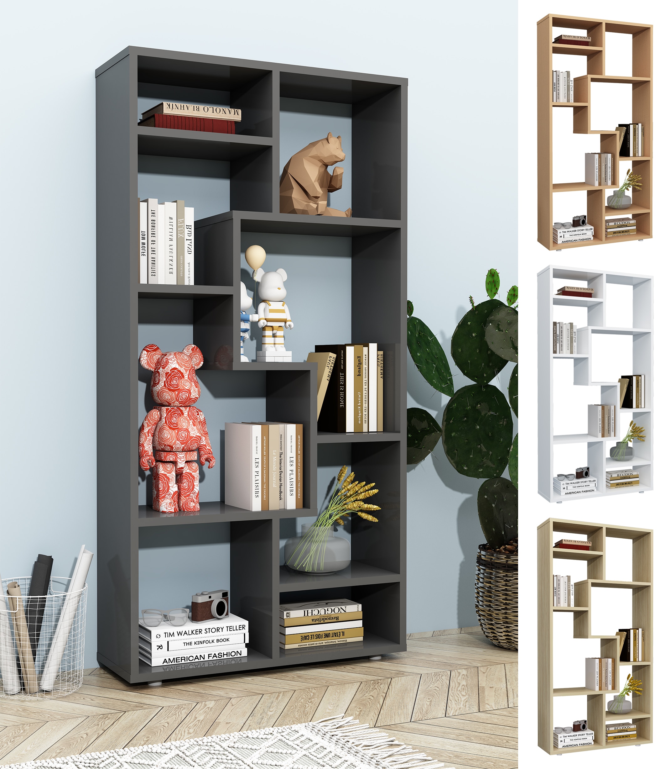 VCM Holz Standregal B&uuml;cherregal Medienregal Aufbewahrung Raumteiler Deko Regal Lanisa M 