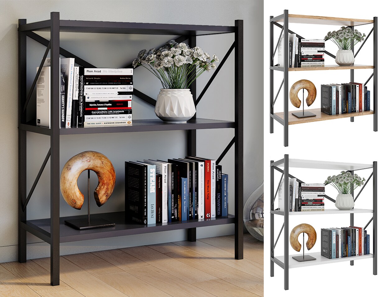 VCM Holz Metall Aufbewahrung Stand Regal B&uuml;cherregal Deko B&uuml;cher Standregal Insasi 2 