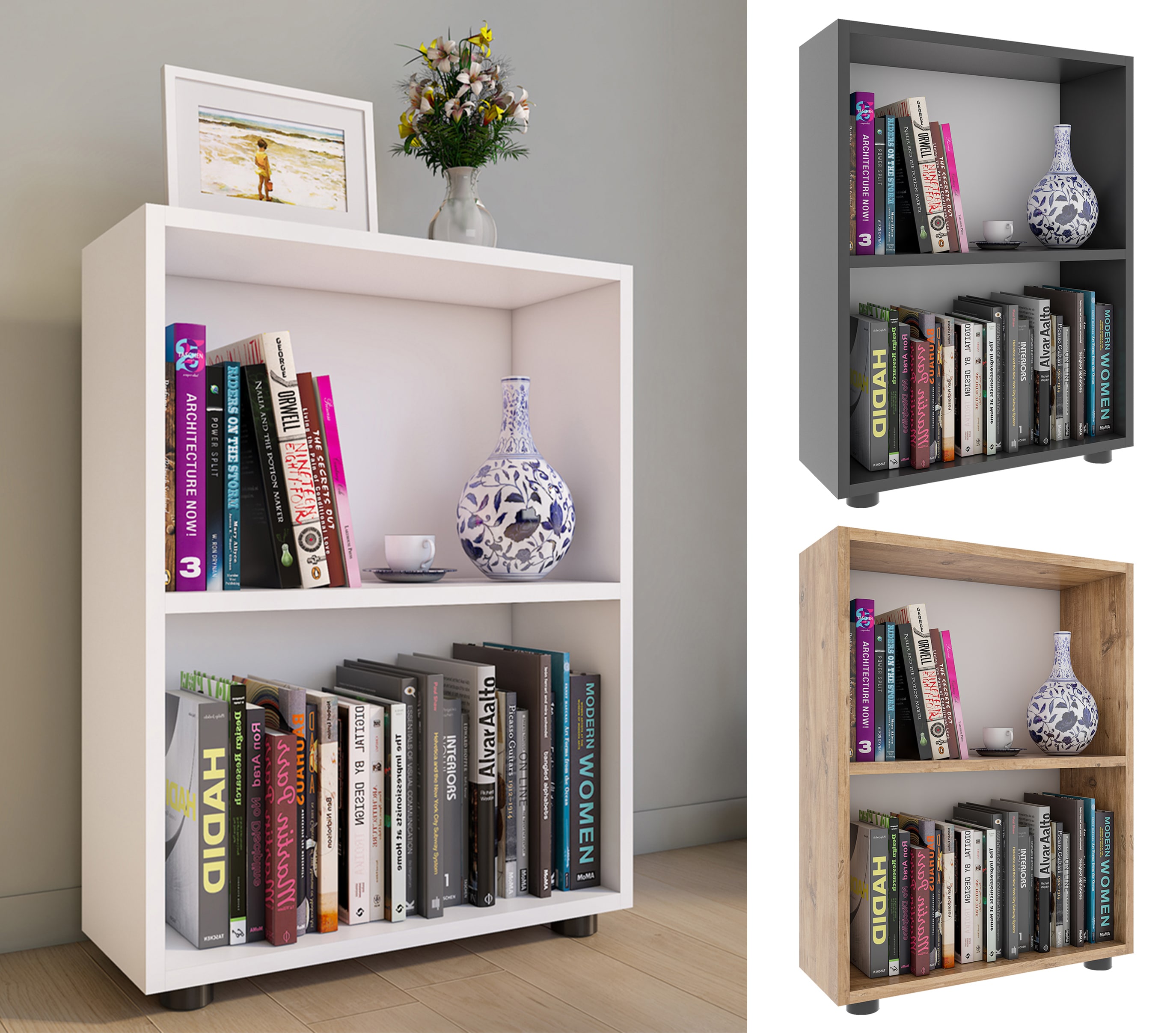 VCM Holzregal stehend | platzsparender B&uuml;cherregal | Ma&szlig;e ca. H. 72 x B. 55 x T. 20 cm | Elegante Aufbewahrung | Regal &ndash; Bulas 2 F&auml;cher 