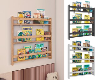VCM Holzregal hängend | platzsparendes Kinder Regal | Maße: H. 80 x B. 70 x T. 10 cm | Elegantes Regal hängend | Aufbewahrungsregal | Bücherregal | Wandboard - Kidos 