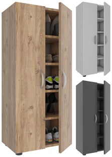 VCM Holz Schuhschrank | Maße: H. 108 x B. 49 x T. 30 cm | Allzweckschrank | 5 Fächer | 2 Drehtüren – Ulas 