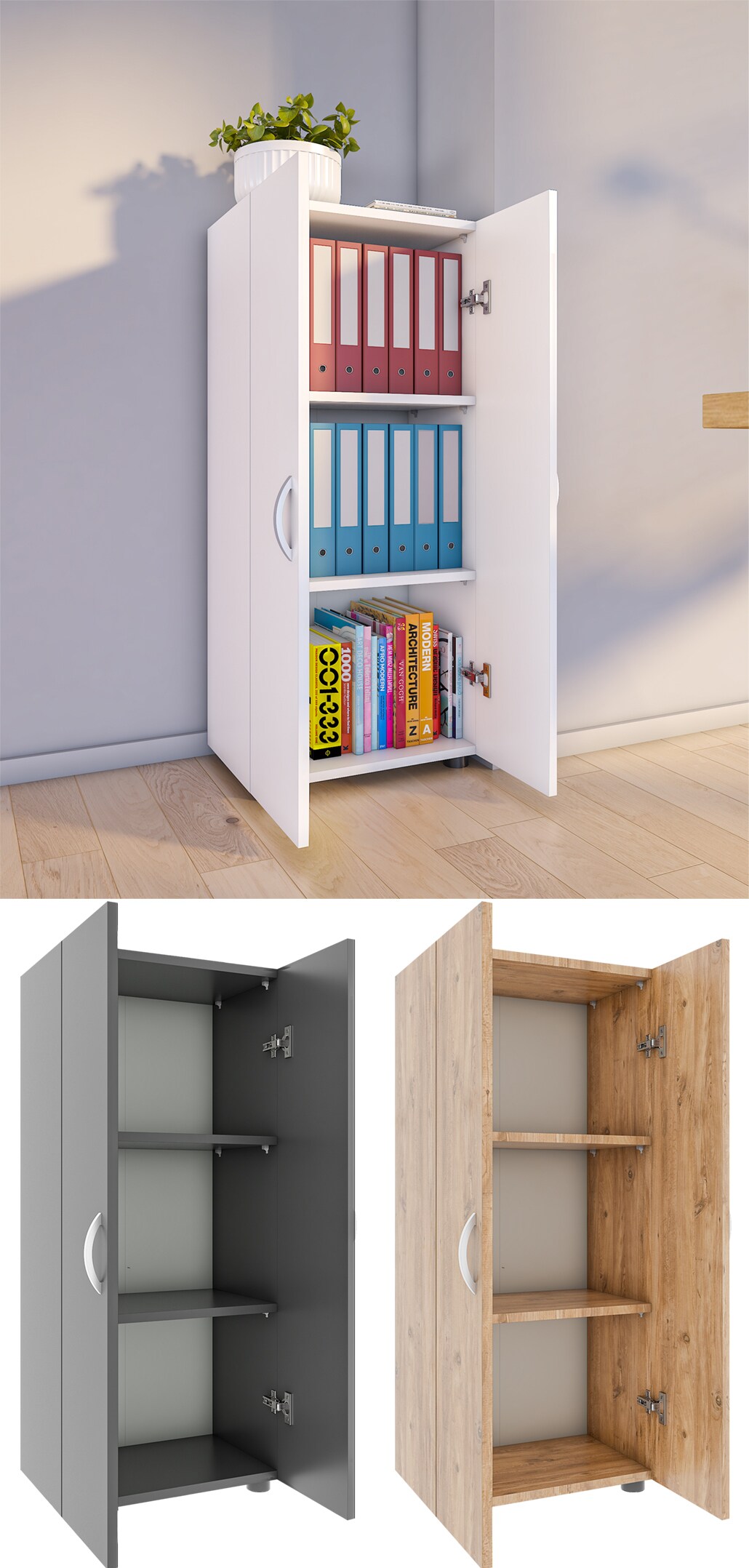 VCM B&uuml;roschrank mit 3 F&auml;chern | moderner Aktenschrank mit Dreht&uuml;ren | Ma&szlig;e ca. H. 108 x B. 49 x T. 34 cm &ndash; Ulas 3-Fach 