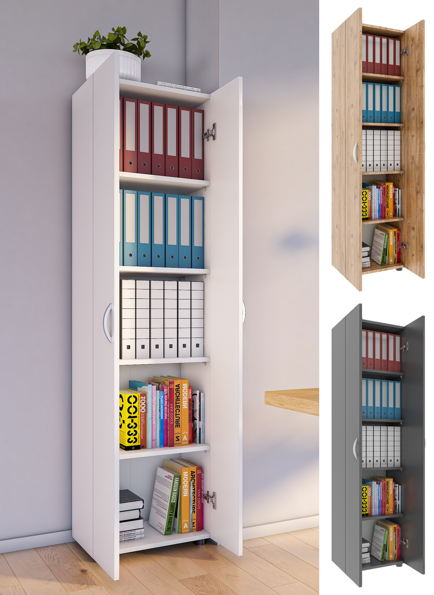 VCM B&uuml;roschrank mit 5 F&auml;chern | moderner Aktenschrank mit Dreht&uuml;ren | Ma&szlig;e ca. H. 178 x B. 49 x T. 34 cm &ndash; Ulas 5-Fach 