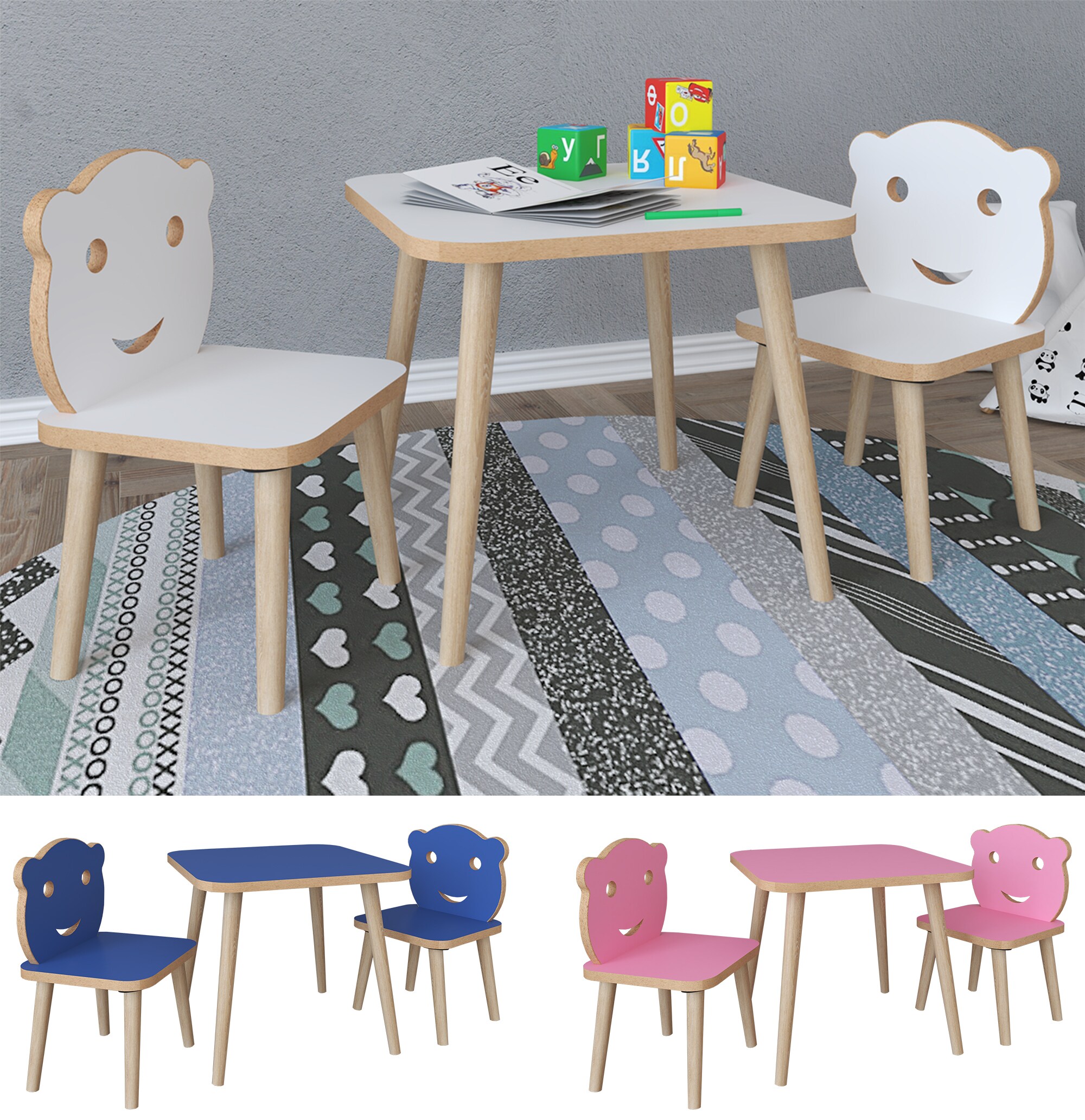 VCM 3-tlg. Sitzgruppe Kinderzimmer Kinderm&ouml;bel Tisch Stuhl Kinder LiLuLa 