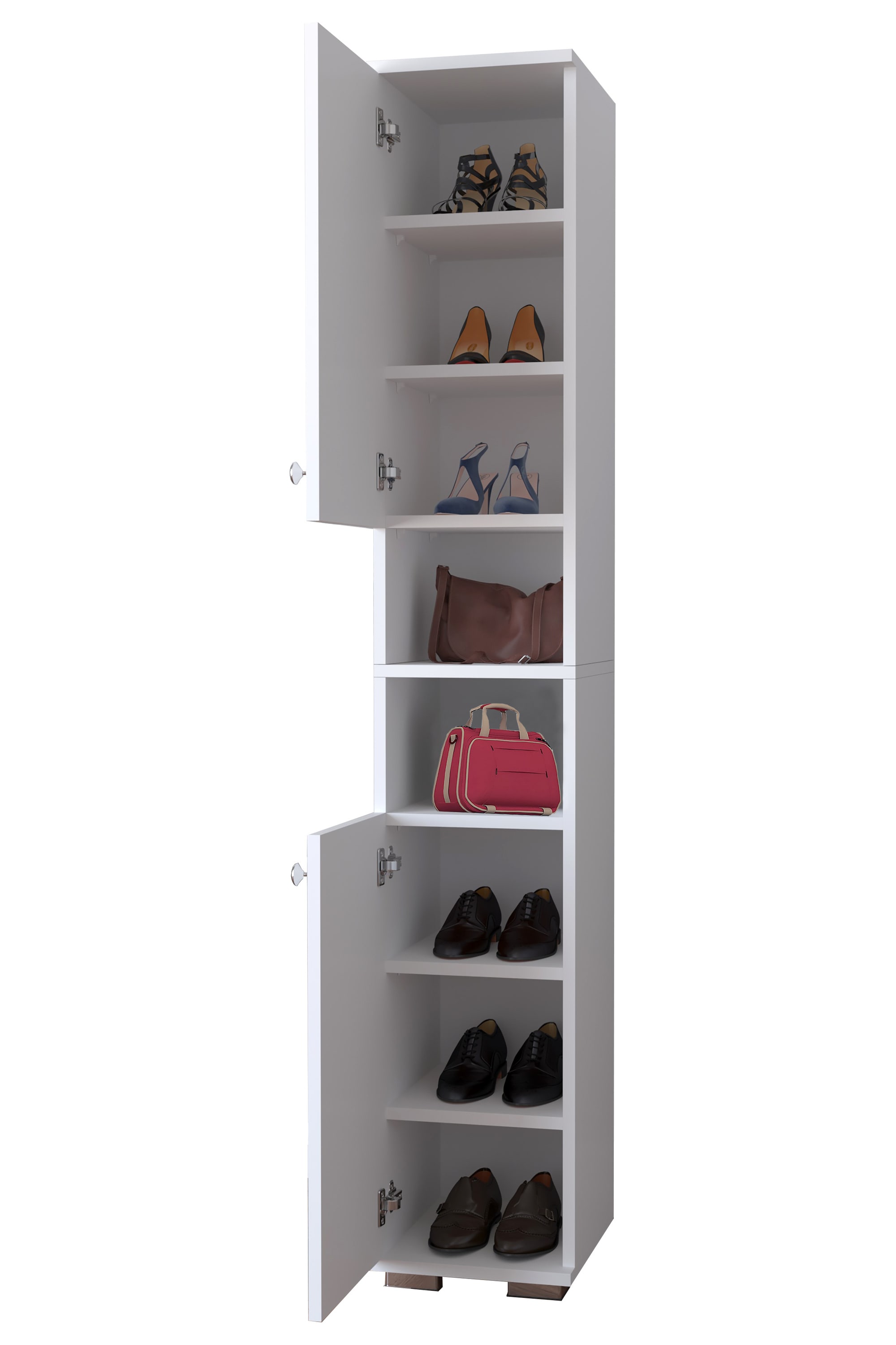 VCM Holz Schuhschrank | schmal | Hochschrank | Ma&szlig;e: H. 178 x B. 30 x T. 33 cm | 2 Dreht&uuml;ren | 8 F&auml;cher - Gados M 