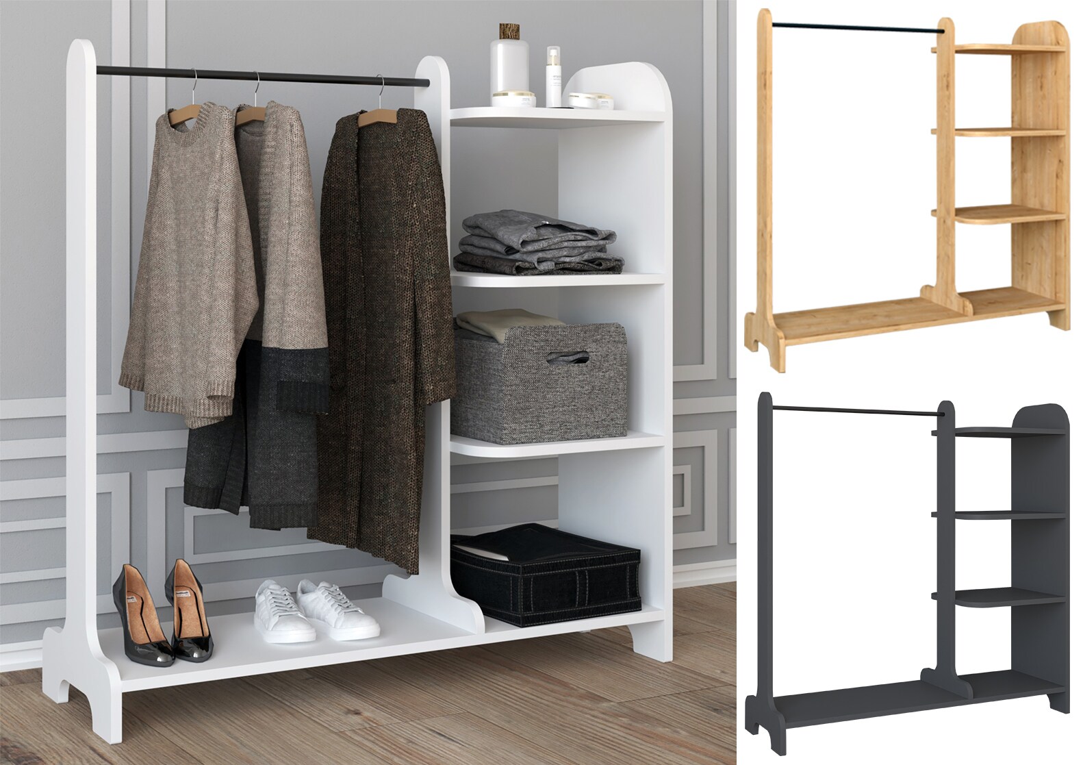 VCM Holz Kleiderschrank | offener Schrank |begehbarer | Kleiderregal | Ma&szlig;e ca. B. 106 x H. 110 x T. 35 cm - Lempu H. 110 cm 